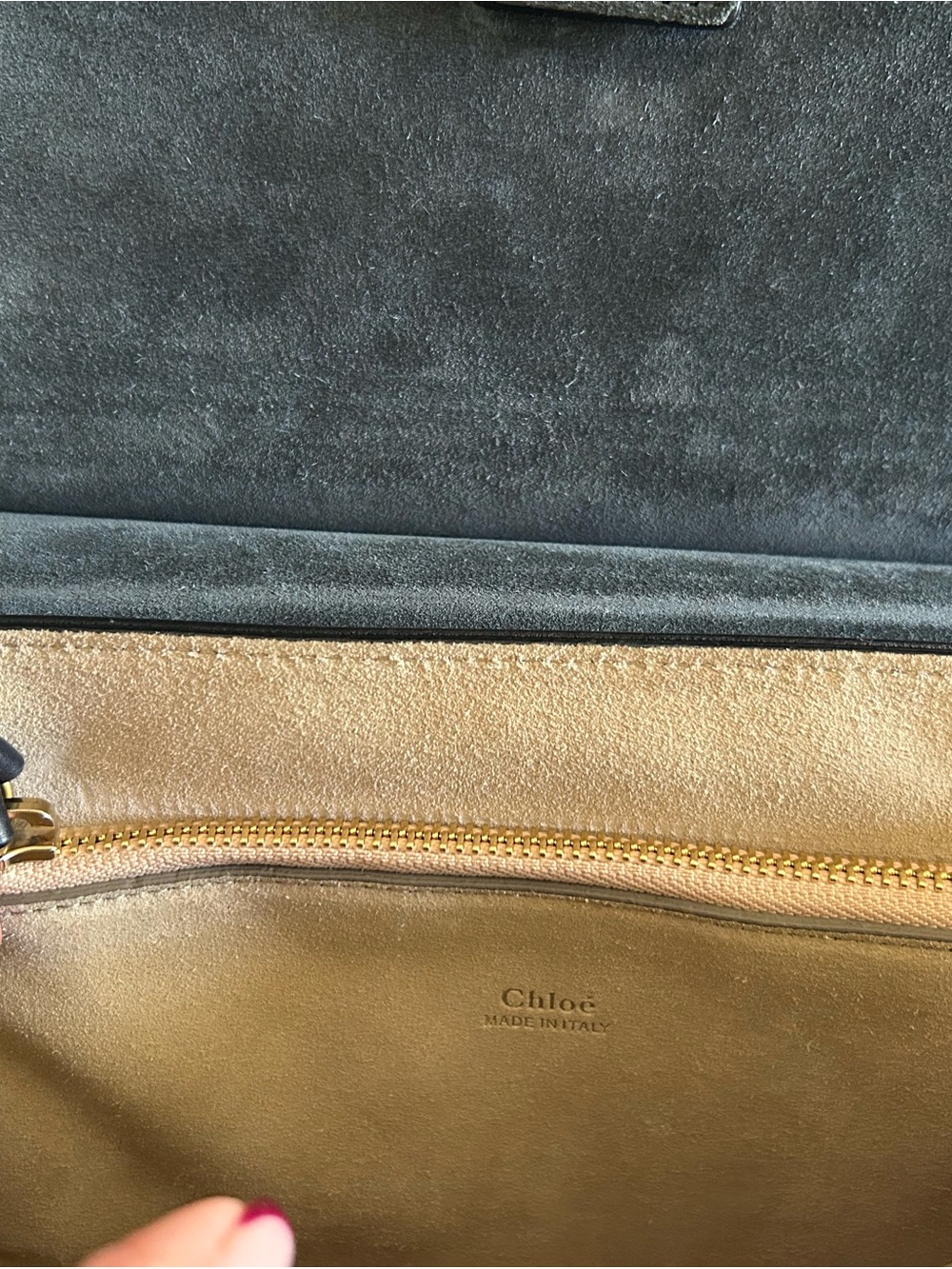 Chloé Navy Medium Studded Faye Suede Shoulder Bag with Gold Ring & Chain - Picture 16 of 16